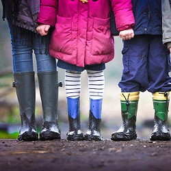 legs of adult and children wearing muddy wellies (image: Ben Wicks on Unsplash)